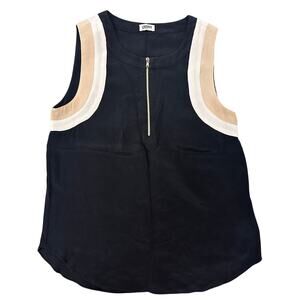 L'AGENCE Colorblock Silk Sleeveless Quarter Zip Blouse Black White Beige, size 2